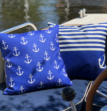 Bootkussen - "Onder de golven" - 45x45 - royal blauw