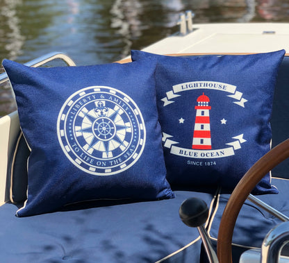 Bootkussen - Rode vuurtoren - 45x45 - royal blauw
