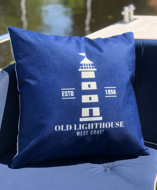 Bootkussen - Witte vuurtoren - 45x45 - royal blauw