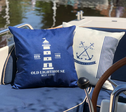 Bootkussen - Witte vuurtoren - 45x45 - royal blauw